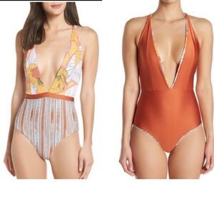 Maaji Rainbow Chromatic Floral Stripe Reversible One Piece Swimsuit S NWOT